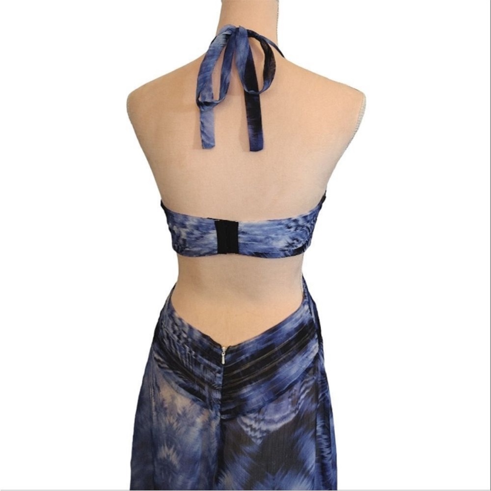Bebe Bohemian Luxe Tie Dye Fringe Crochet Cut Out High Low Dress Blue Black Boho - Picture 8 of 16